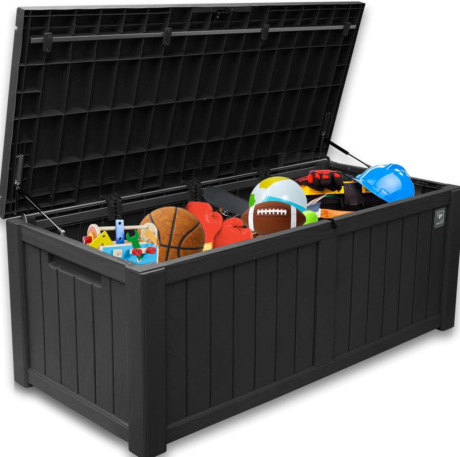 120 Gallon Outdoor Storage Box, Durable Deck Boxes Outdoor, Large Resin Waterproof Deck Box for Patio Furniture Outdoor Cushions Garden Tools and Pool Storage (Black, 120 Gallon)