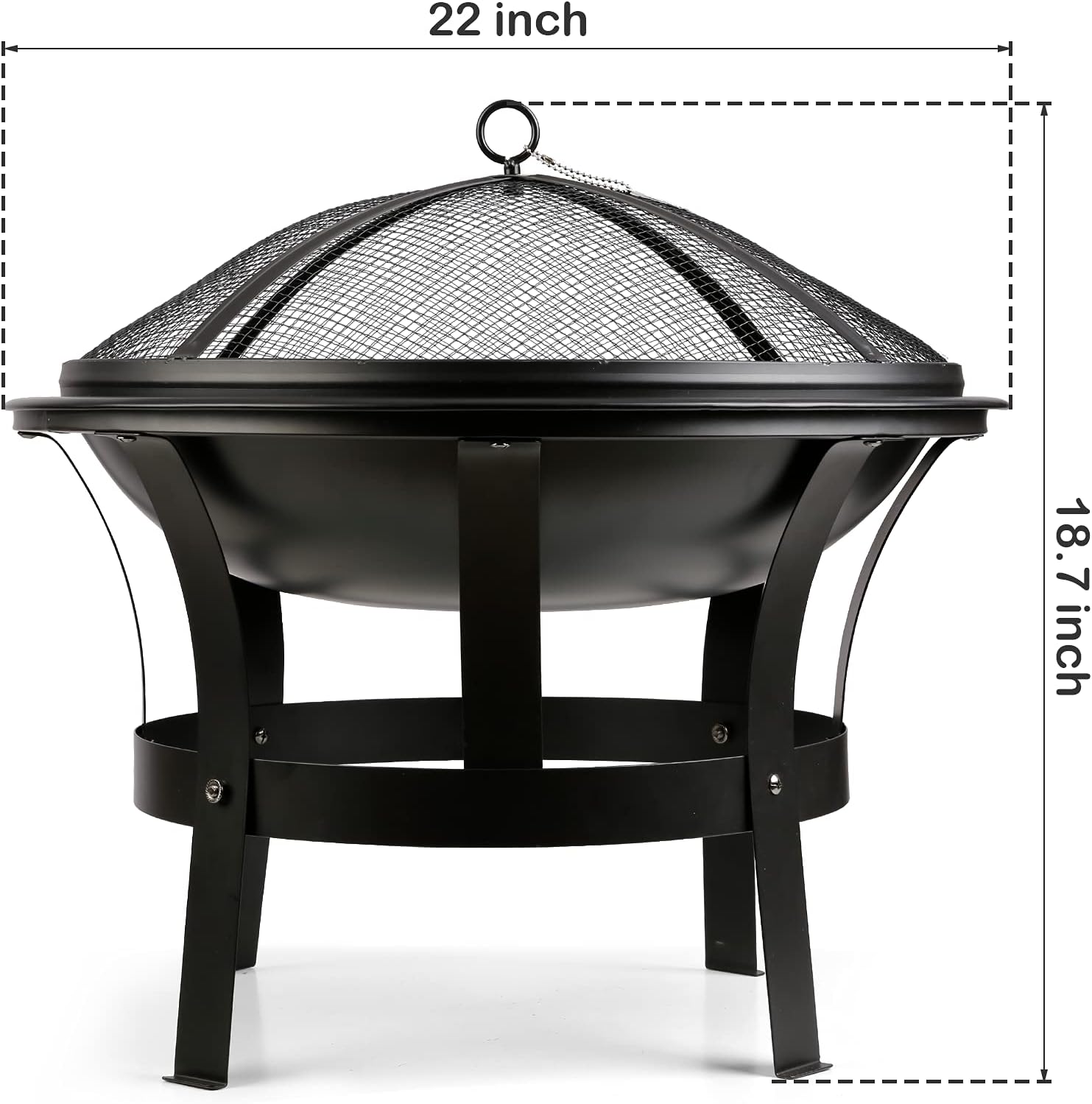 Generic 22InFire Pit Bowl Wood Burning with Protective Grille & Poker Multifunctional for Heating/BBQ Garden Patio Fire Pot,Portable BBQ Grill for Camping Beach Bonfire Picnic Garden, black
