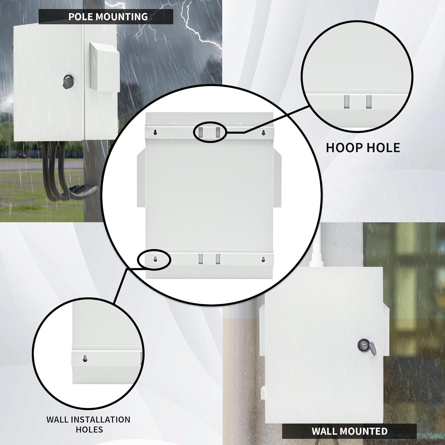 NEMA Outdoor Electrical Box (15.7″ x 11.8″ x 7.9″) Metal Enclosure, Universal IP Waterproof Equipment Box w/DC Fan & 12V Adapter, Removable DIY Mounting Plate, One-Piece Ventilation