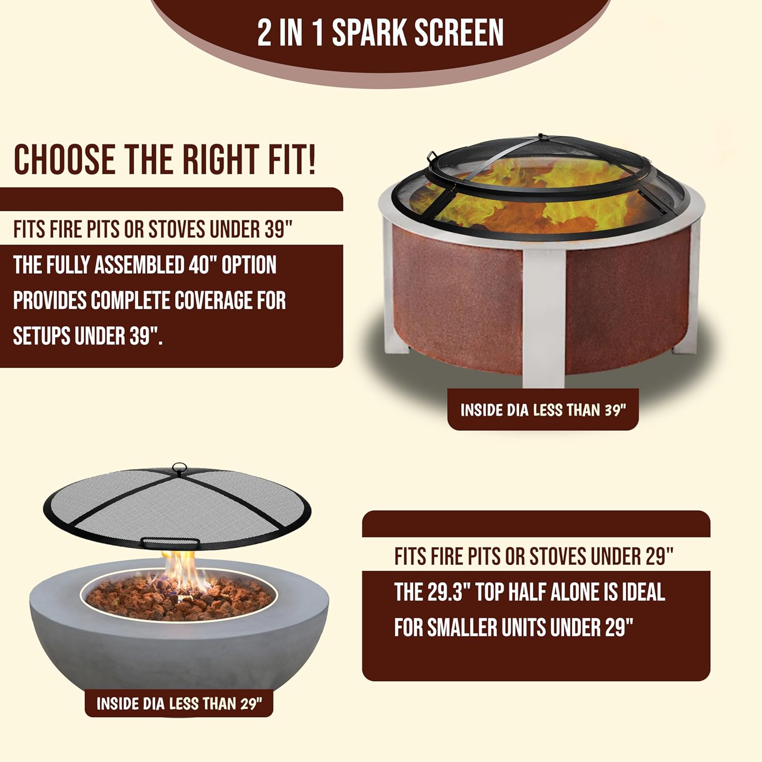 FEBTECH - Fire-Pit Screen 40 inch Round Heavy Duty Outdoor fire-Pit Screen Round with Hook for Easy to Lift Spark Screen for Fire-Pit Ring, Firepit Replacement Screen