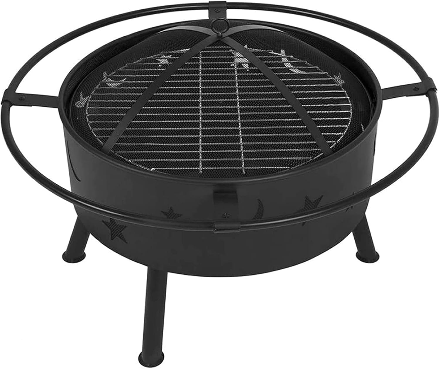 Fire Pit for Heating/BBQ, Multifunctional Outdoor Wood Burning Pits with BBQ Grill Shelf & Protective Cover, Portable BBQ Grill Garden Terrace Fire Bowl for Camping BBQ