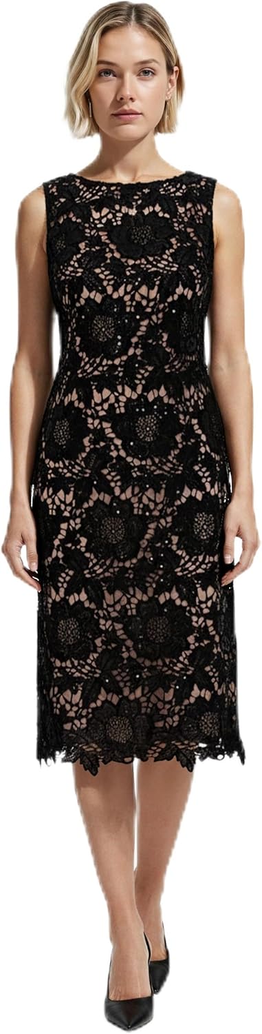 Anne Klein Womens Sleeveless Lace Midi Dress