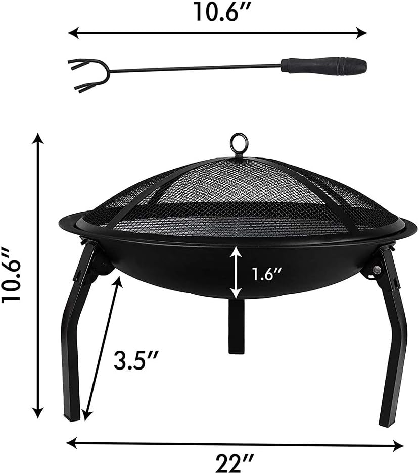 Fire Pit 22 Inch Folding Outdoor Fire Pit, Wood Burning Round Firebowl, with Waterproof Fabric Carrying Bag, for Picnic Camping, Black