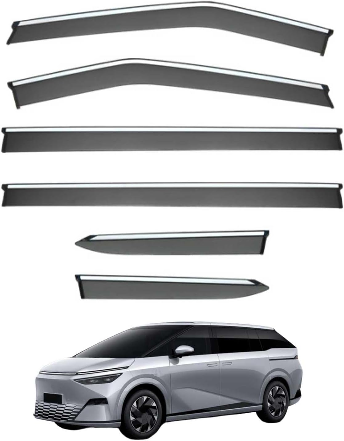Window Deflectors for XPeng X9 MK1 2023+, Sun Rain Guard Window Visors Vent Shades with Bright Stripes Car Accessories,6PCS