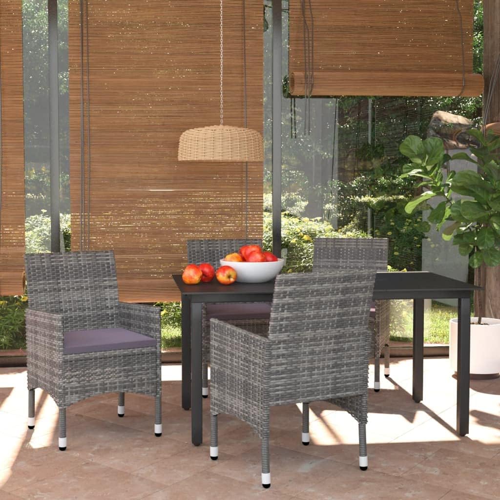 Patio Set 5 Piece Patio Dining Set with Cushions Poly Rattan Gray