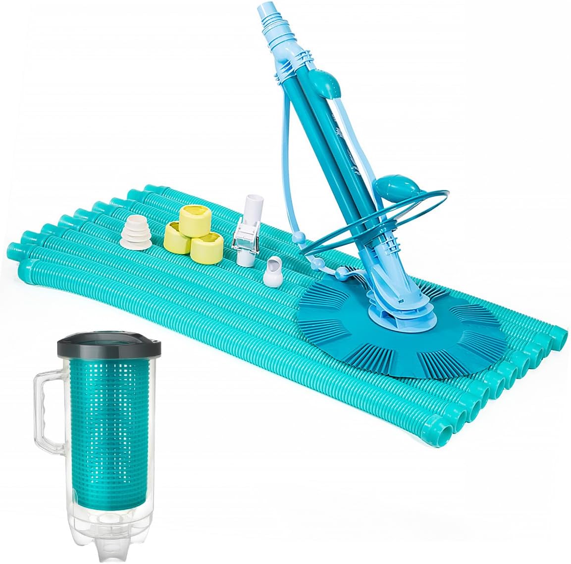 XtremepowerUS 30ft InGround Suction Vacuum Pool Cleaner Set – Climb Wall Automatic Pool Cleaner with Hose, Large Leaf Canister, Basket & Skimmer Sock (6 Pack)