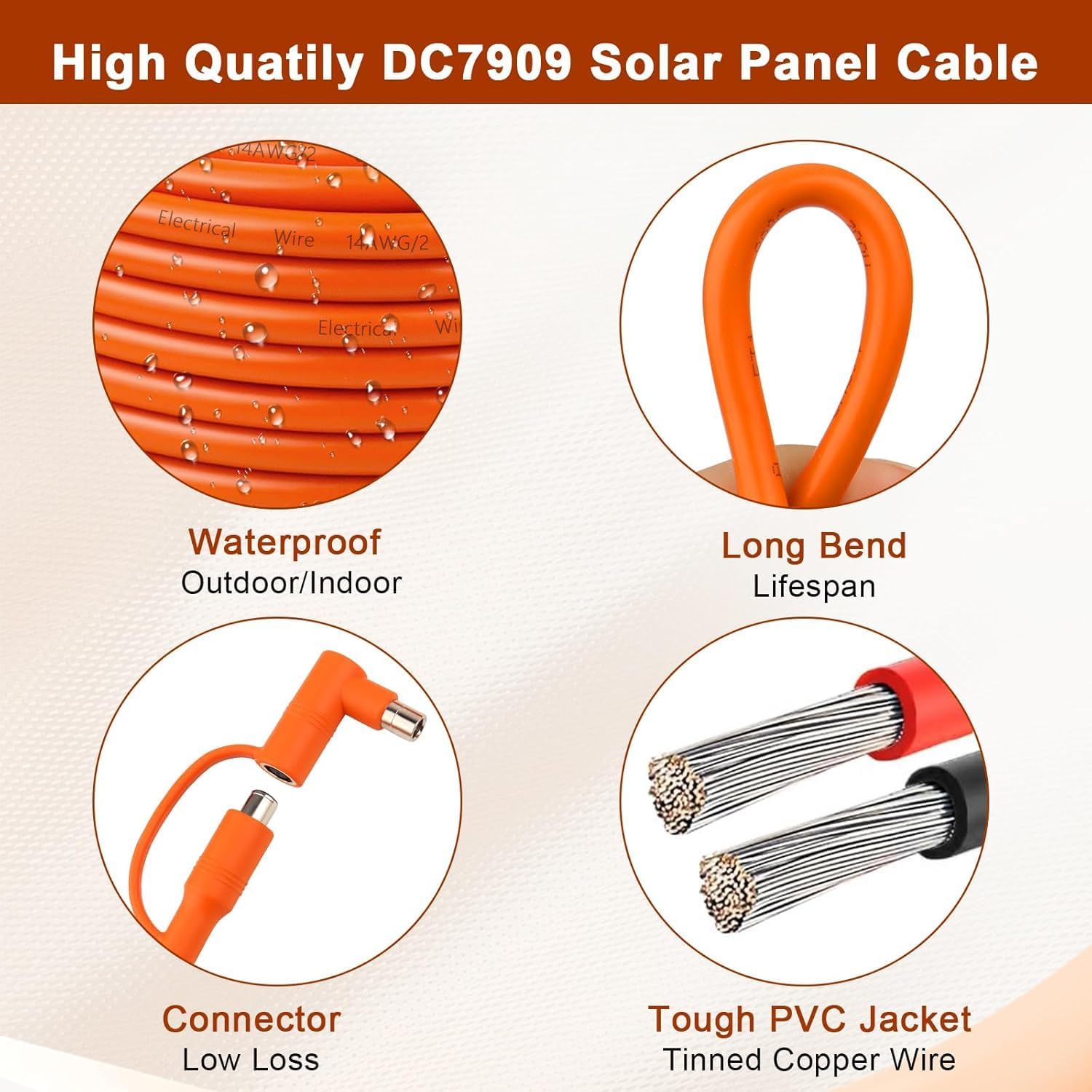 Solar to DC 8mm Charge Extension Cable 100FT,12AWG+14AWG Solar Cable with Solar Panel Connector to DC7909/8020 Compatible with Anker,GZ Yeti,BLUETT,Jackery Portable Power Station