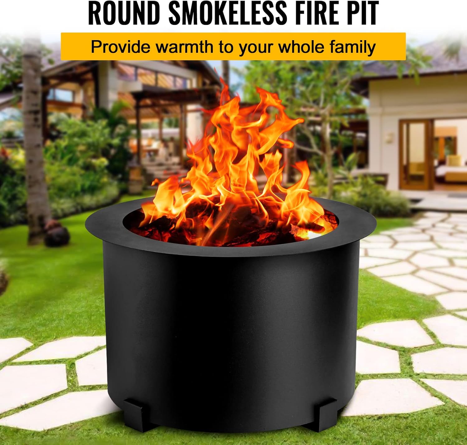 21.5 Inch Smokeless Fire Pits Large Wood Burning Fire Pit Carbon Steel Stove Bonfire Fire Pit Portable Outdoor Fire Bowl for Picnic Camping Backyard