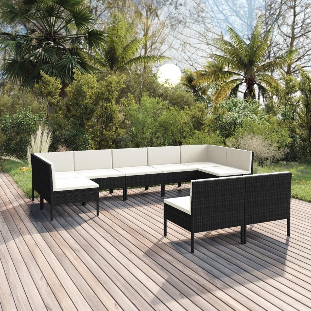 Garden Lounge Set Black, Cream White, Modular Outdoor Patio Furniture for 8 People, PE Rattan Powder-Coated Steel, Weather-Resistant Cushions, Balcony Dining Seating