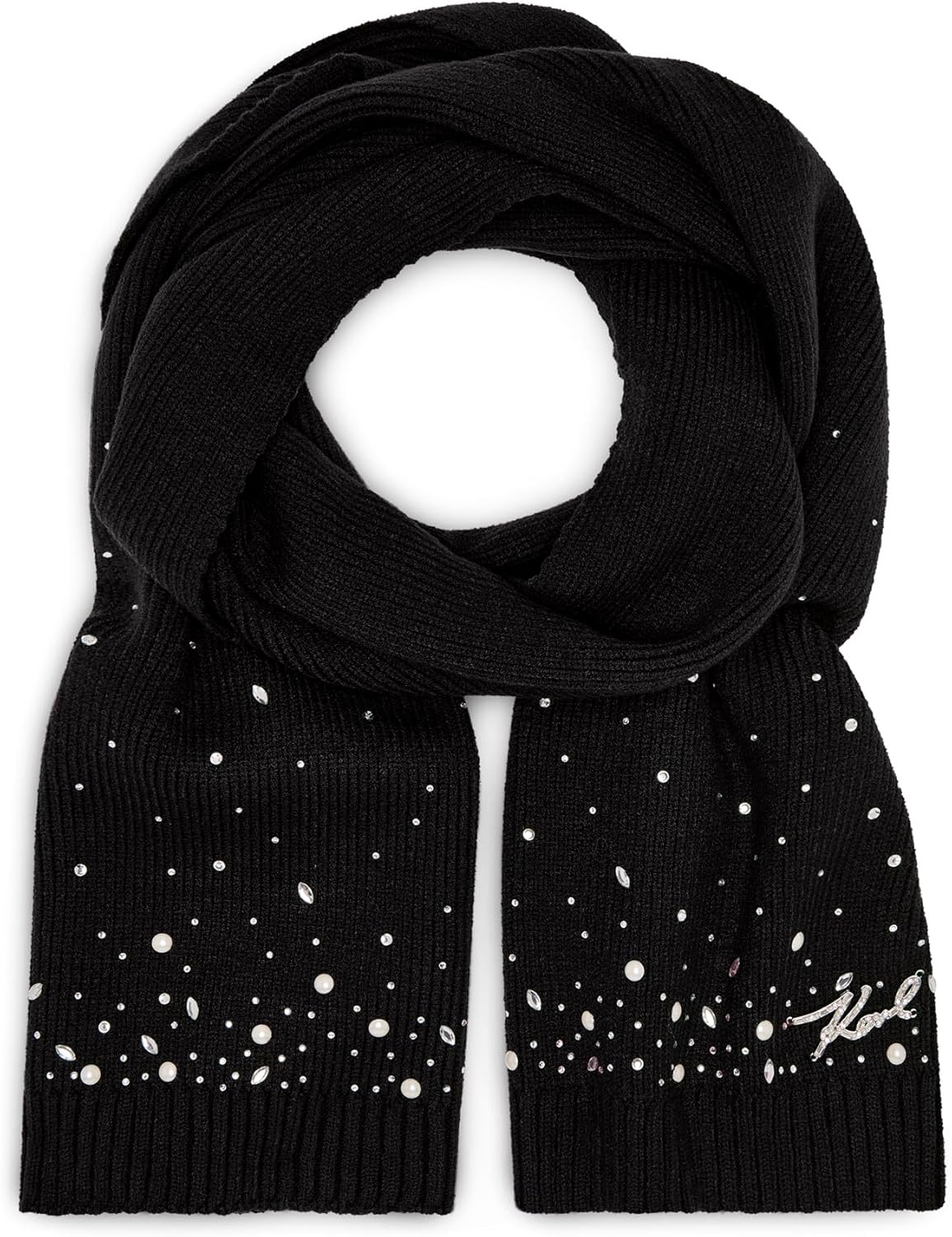 KARL LAGERFELD womens Crystal and Pearl Studs Winter Scarf