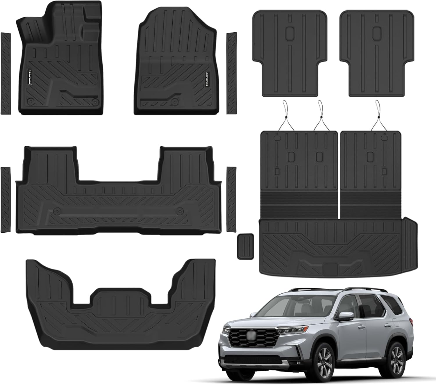 Floor Mats for 2023 2024 2025 Honda Pilot Upgrade Trunk Mat with Backrest Mat All Weather Floor Liners TPE Rubber Cargo Liner Fit for 2025 Honda Pilot Anti-Slip Full Set Automobile Mats Accessories