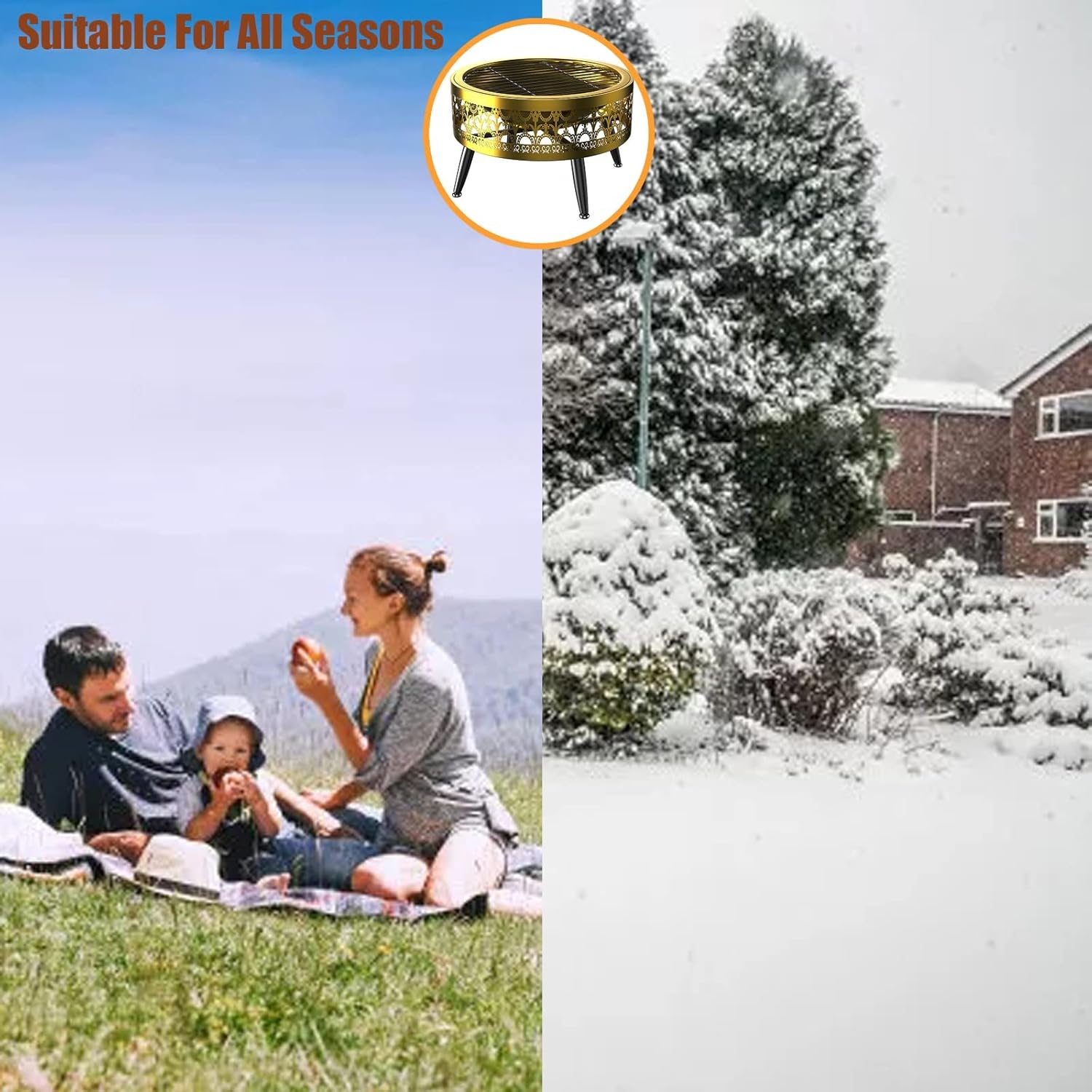 LXLZYXSF Gold Porch Patio Fire Pit, Modern Round Living Room Wood Burning Fire Basin Bowl, Camping, BBQ, Travel, Bonfire Party, Picnic (Color : B, Size : 52.5cm/20.6inch Wide)