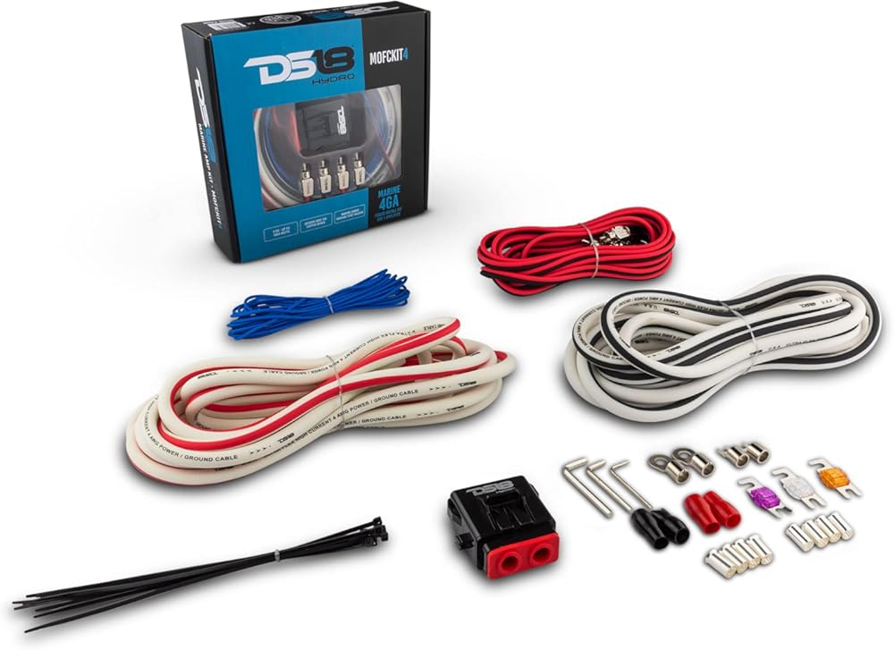 DS18 Hydro MOFCKIT4 4 Gauge Marine Tinned Amplifier Installation Wiring Kit – Up to 1800 Watts, OFC 100% Cooper