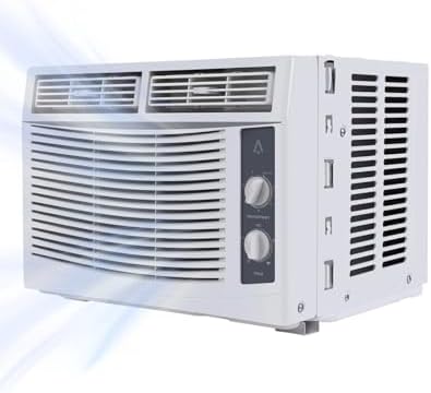 White 5000 BTU Window Air Conditioner for Small Rooms & Bedrooms - Mechanical Controls, 2 Fan Speeds, 7 Temp Settings, Adjustable Vents (115V/60Hz)