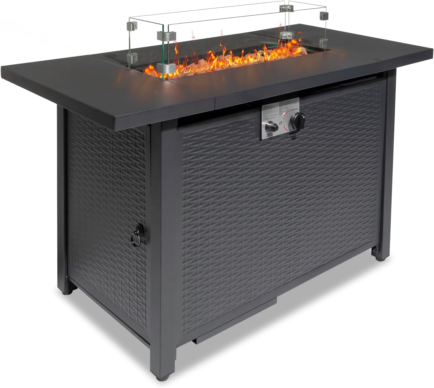 43-Inch Fire Table，50000 BTU Gas Firepit with Volcanic Stone Black