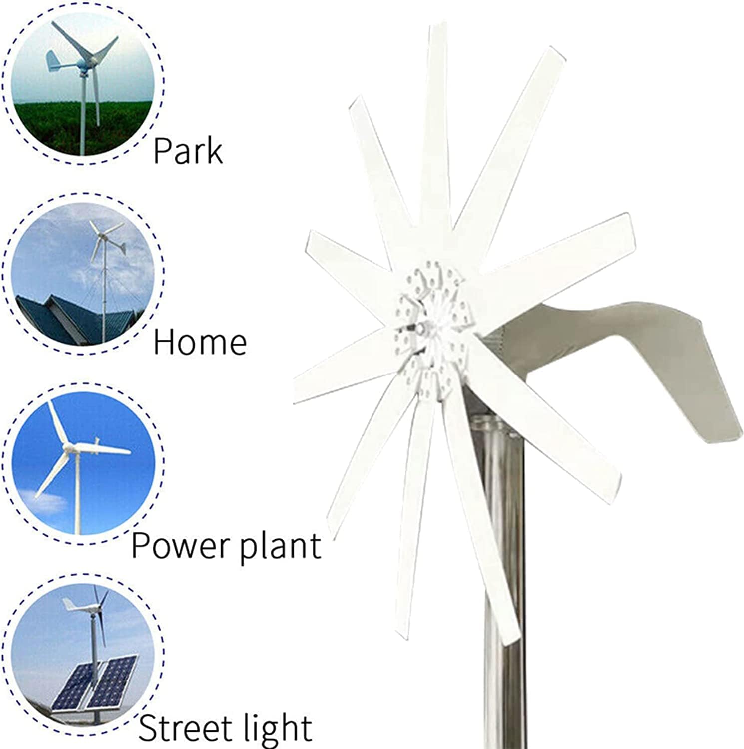 LiuSj JUnSt 8000W Horizontal Wind Generator, 10 Blade White Wind Turbines Horizontal Home Powers Windmill Energy Turbines Charge(White)