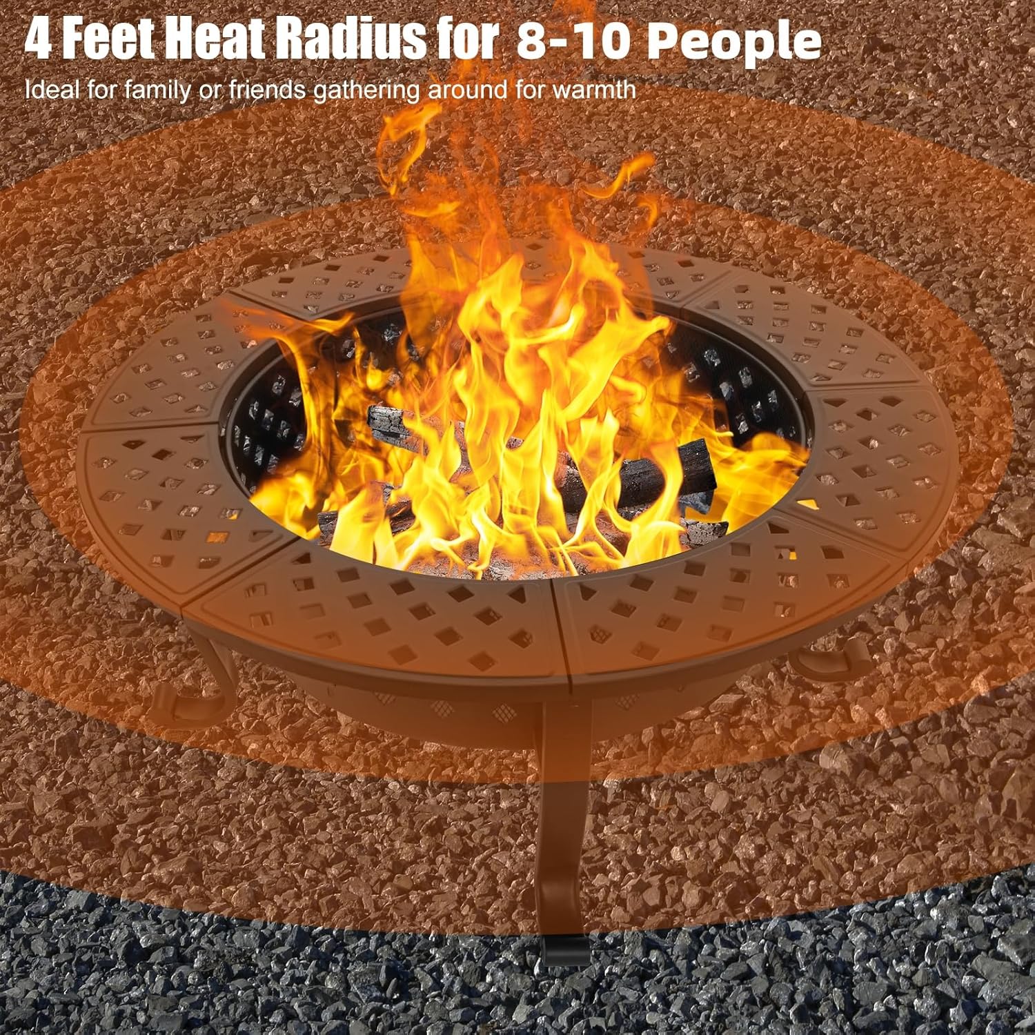 42 Inch Fire Pit with 2 BBQ Grills, Wood Burning Fire Pits for Outside with Lid & Fire Poker, BBQ& Outdoor Firepit & Round Metal Table 3 in 1 for Patio, Picnic, Party