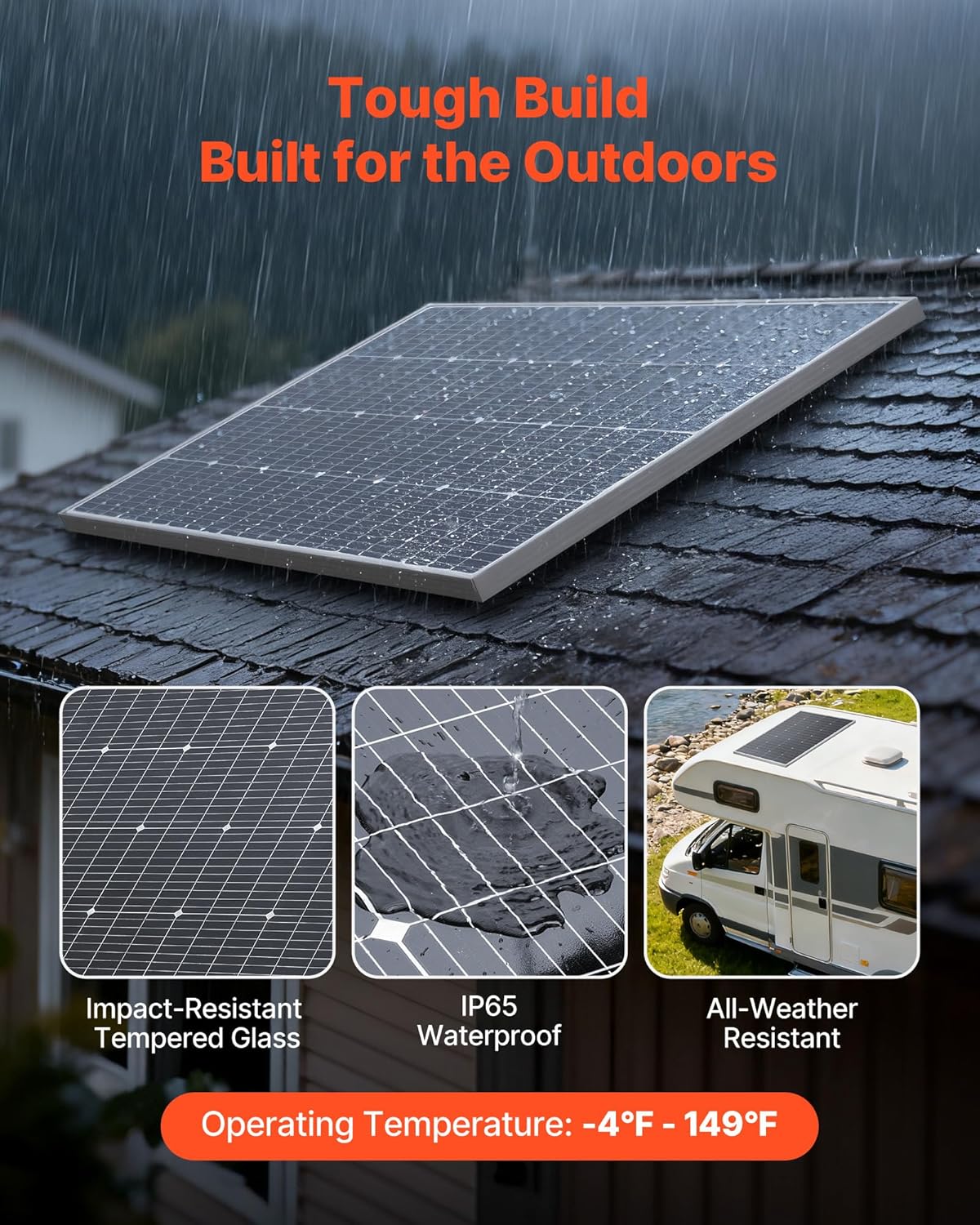 VEVOR 2PCS 100W Monocrystalline Solar Panels, 23% High-Efficiency Mono PV Module with Stable MC4 Output & Aluminum Frame, IP65 Waterproof Solar Panel for Car Boat RV Flat Rooftop Off-Grid Applications