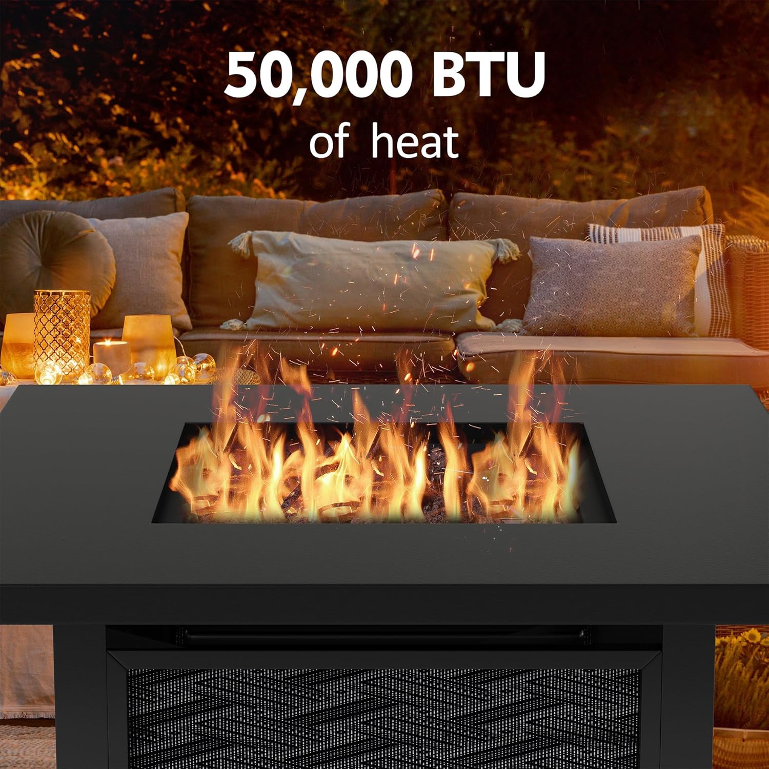 Vongrasig Propane Fire Pit, 28” Outdoor Gas Fire Pit, 50,000 BTU 2-in-1 Texteline Pattern Fire Table with Removable Lid for Outside Patio, Backyard, Garden, Square