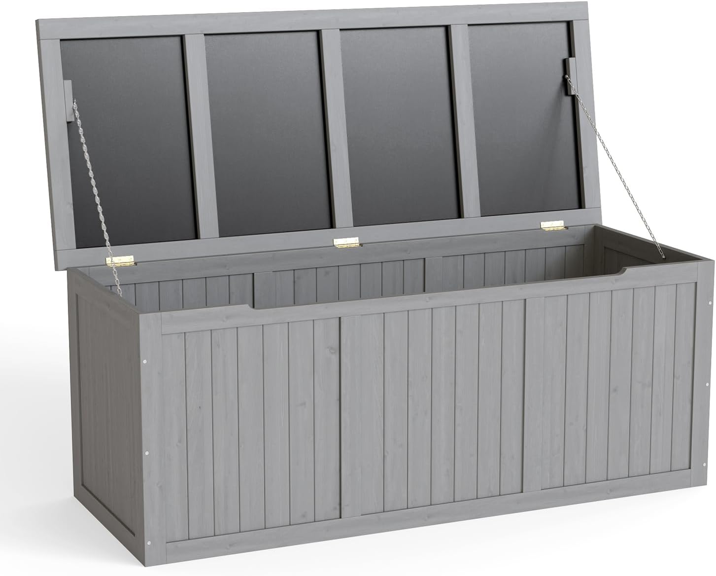 112 Gallon Outdoor Wooden Deck Box Solid Wood Storage Box Seat & Table For Patio Furniture Cushions, Pool Toys & Garden Tools Grey Spacious Storage Patio, Porch, Poolside Durable