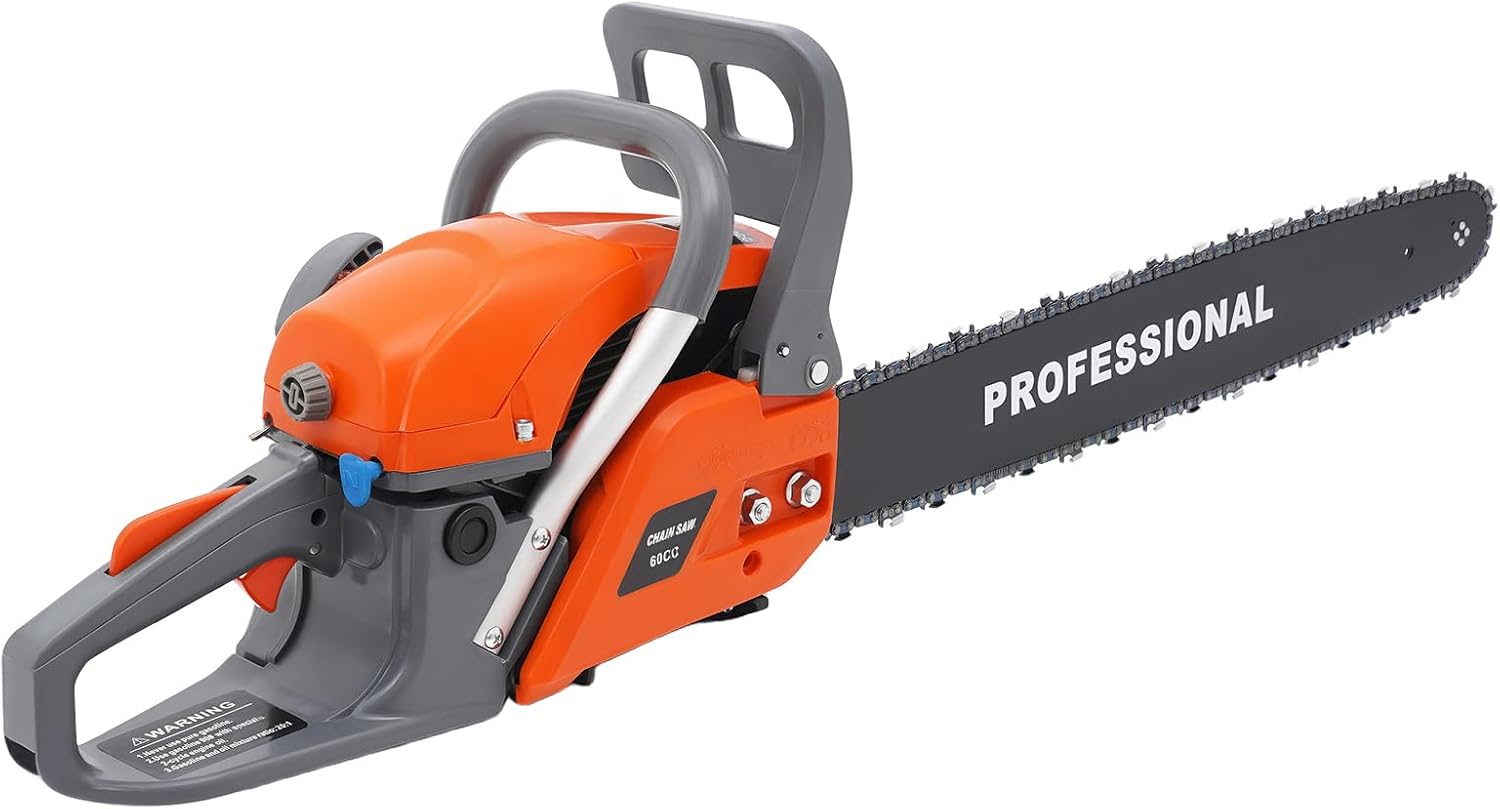 Gas Chainsaw, 2.8kw 60cc 22Inch Handhold Powered Chainsaw Cordless Petrol Wood Hand-Pull Start Cutting Tool Reduce Noise with Fuel Tank for Outdoor Wood Cutting Forest Home Garden Ranch Farm Use