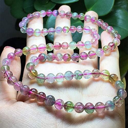 1 strands natural green pink blue watermelon tourmaline stretch bracelet round beads necklace 3 turns 6.5mm 04462