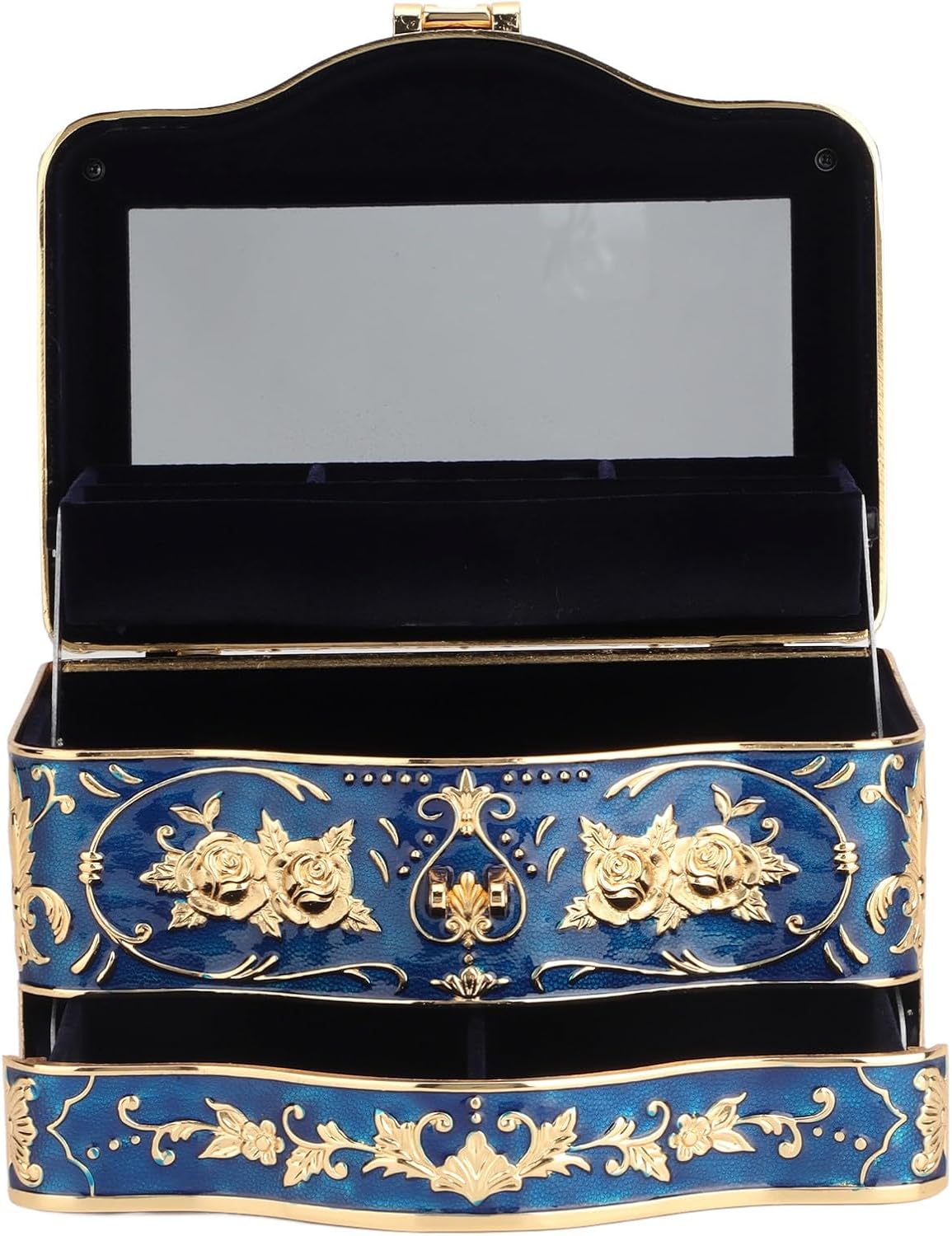 Jewelry Box, Vintage 3 Layers Rectangular Small Enameled Trinket Jewelry Box Organizer for Women, Ideal for Storing Necklaces, Earrings, Rings and Other Small Accessories