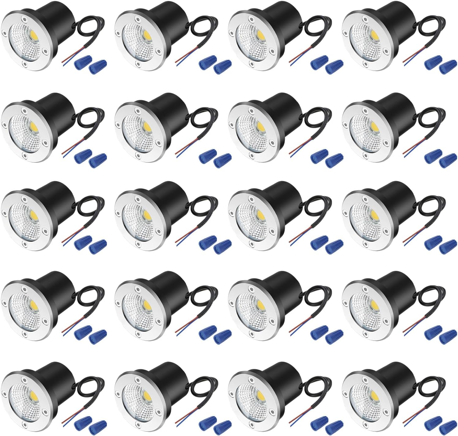 3W LED Low Voltage Landscape Lights Well Lights 12V-24V in Ground Lights IP67 Waterproof LED Landscape Lighting for Floor Driveway Deck Step Garden Lights Outdoor Set of 20 Warm White