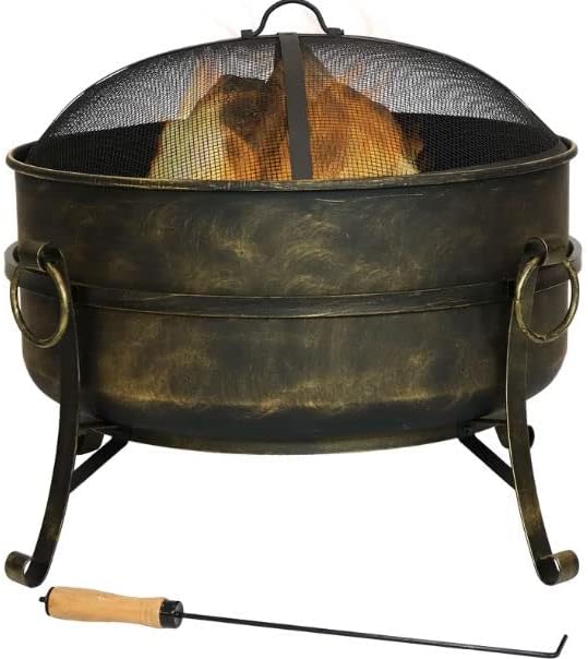 Generic Outdoor 24-inch Diameter Steel Cauldron Wood Burning Fire Pit, black