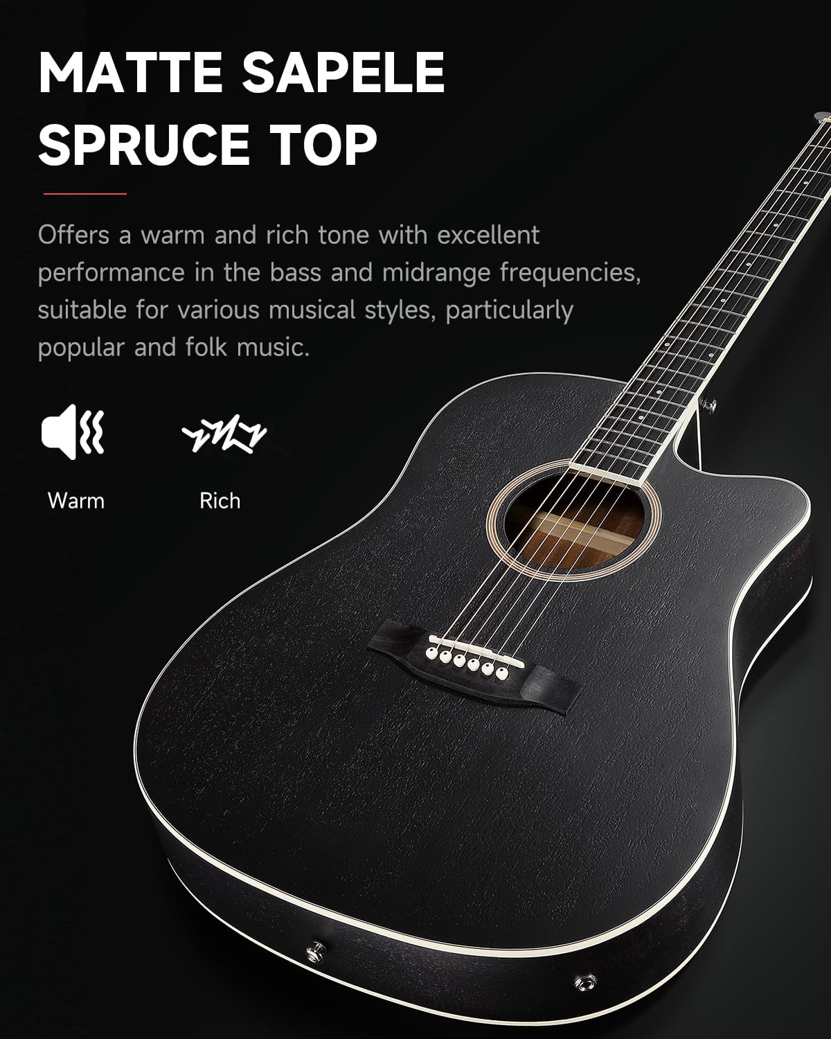 Donner 41-Inch Acoustic Electric Guitar Kit for Beginners, Full Size with Capo, Picks, Tuner, Strings, Strap - Black