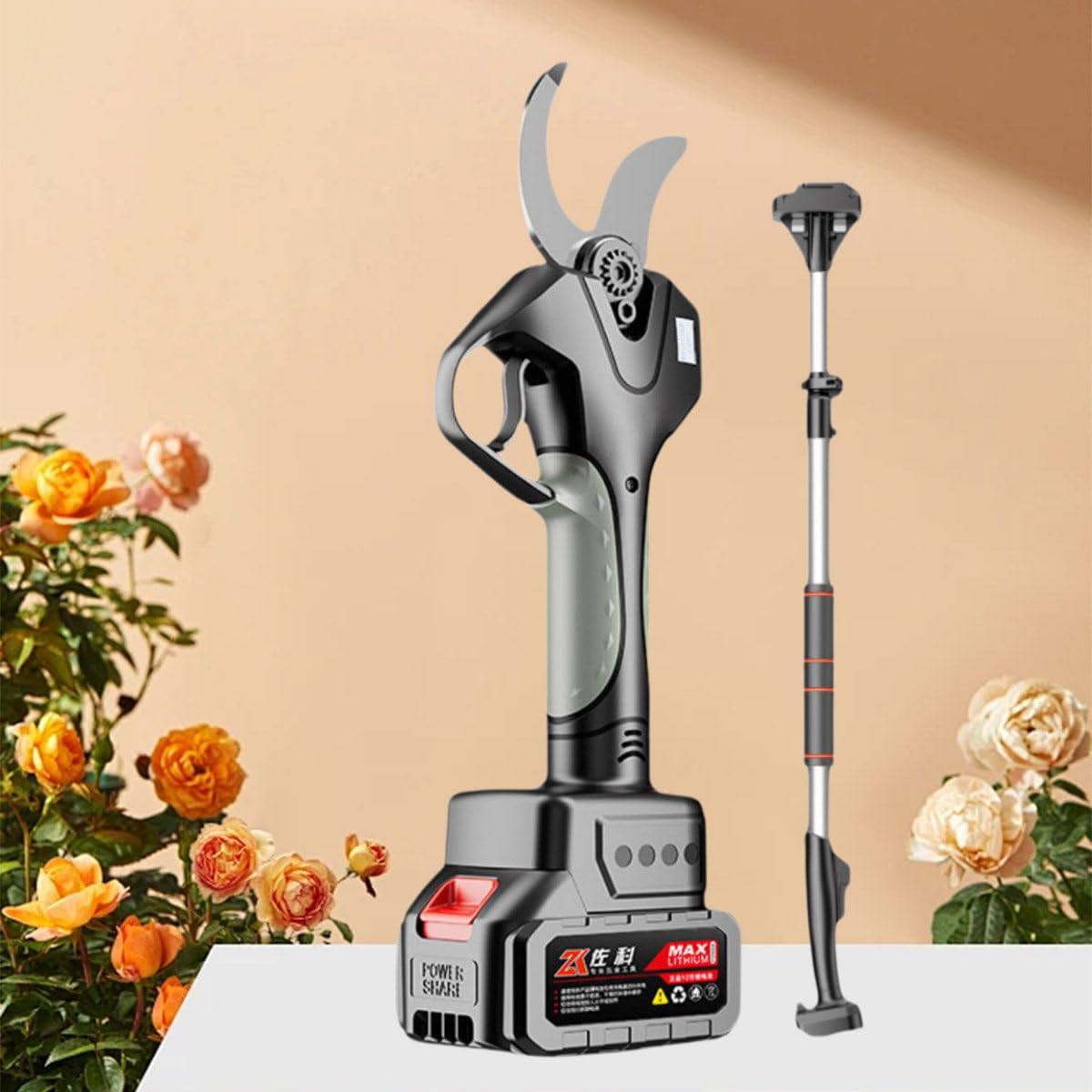 Cordless Pruner Branch Trimmer, Electric Pruners for Backyard, Electric Pruning Shears for Trees, SK5 Carbon Steel Blade, 980W high Power Silver-Opening6.0cm+2*Battery+ExtensionRod