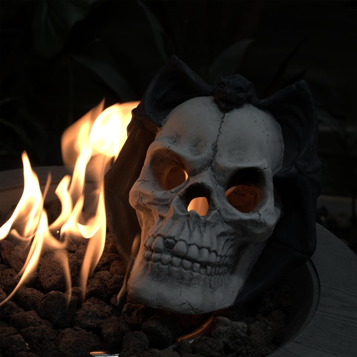 Fire Pit Demon Skull Gas Log for Ventless & Vent Free, Propane, Gel, Ethanol, Electric, Outdoor Fireplace and Fire Pit, Halloween Decor,1 Pack-Bat