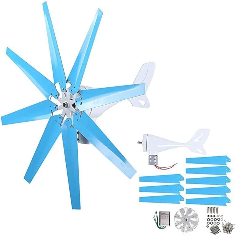 Blue New Horizontal Wind Turbine Generator, 12000W 8 Blades with Controller Small Wind Turbine for Home