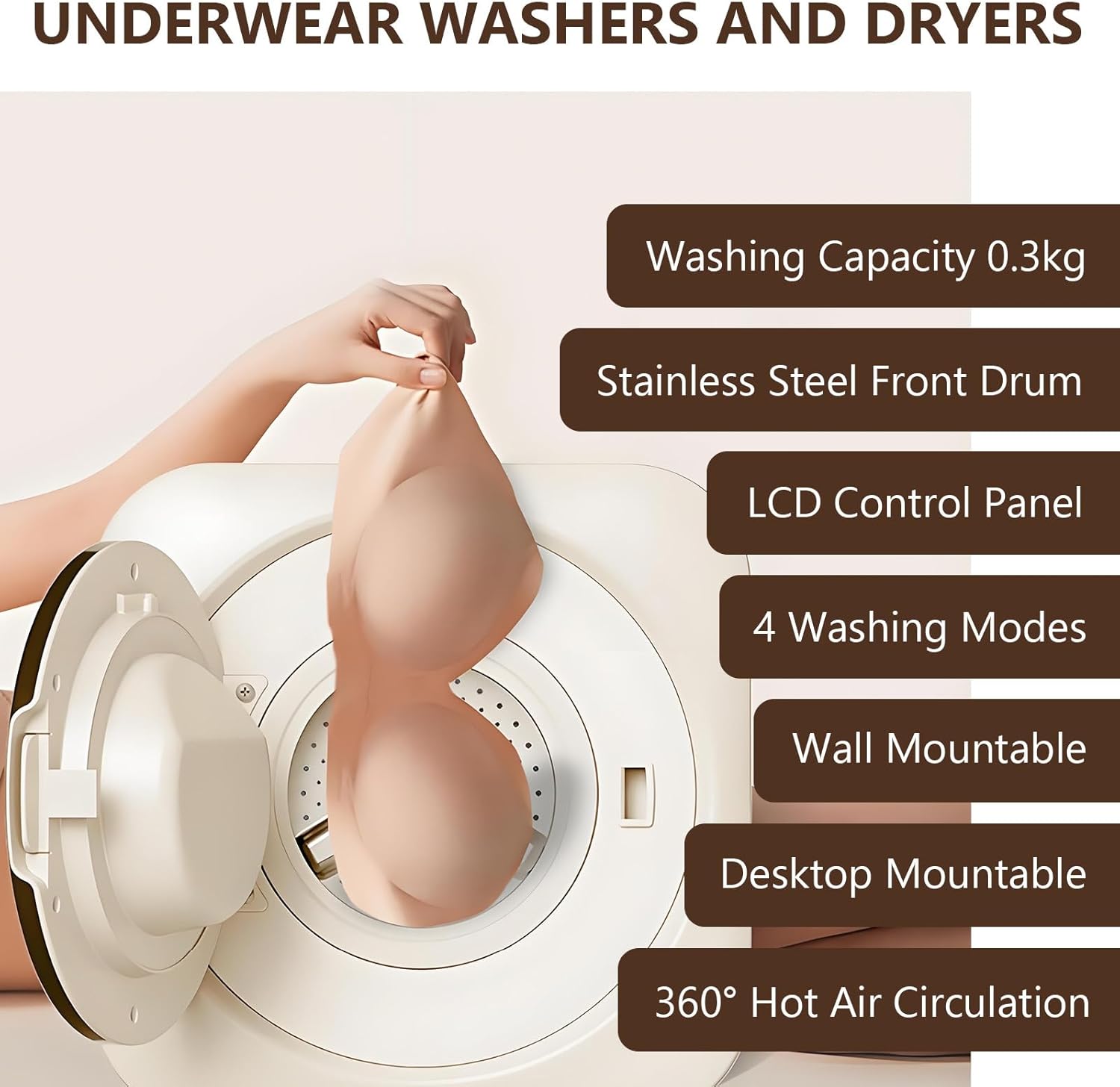 BANGBANGJI 2-in-1 Mini Portable Washer and Dryer Combo, 3.5L Wall Mounted Fully Automatic Front Drum Washing Machine, Washing Capacity 0.3kg Perfect for Small Clothes, Underwear & Socks Desktop