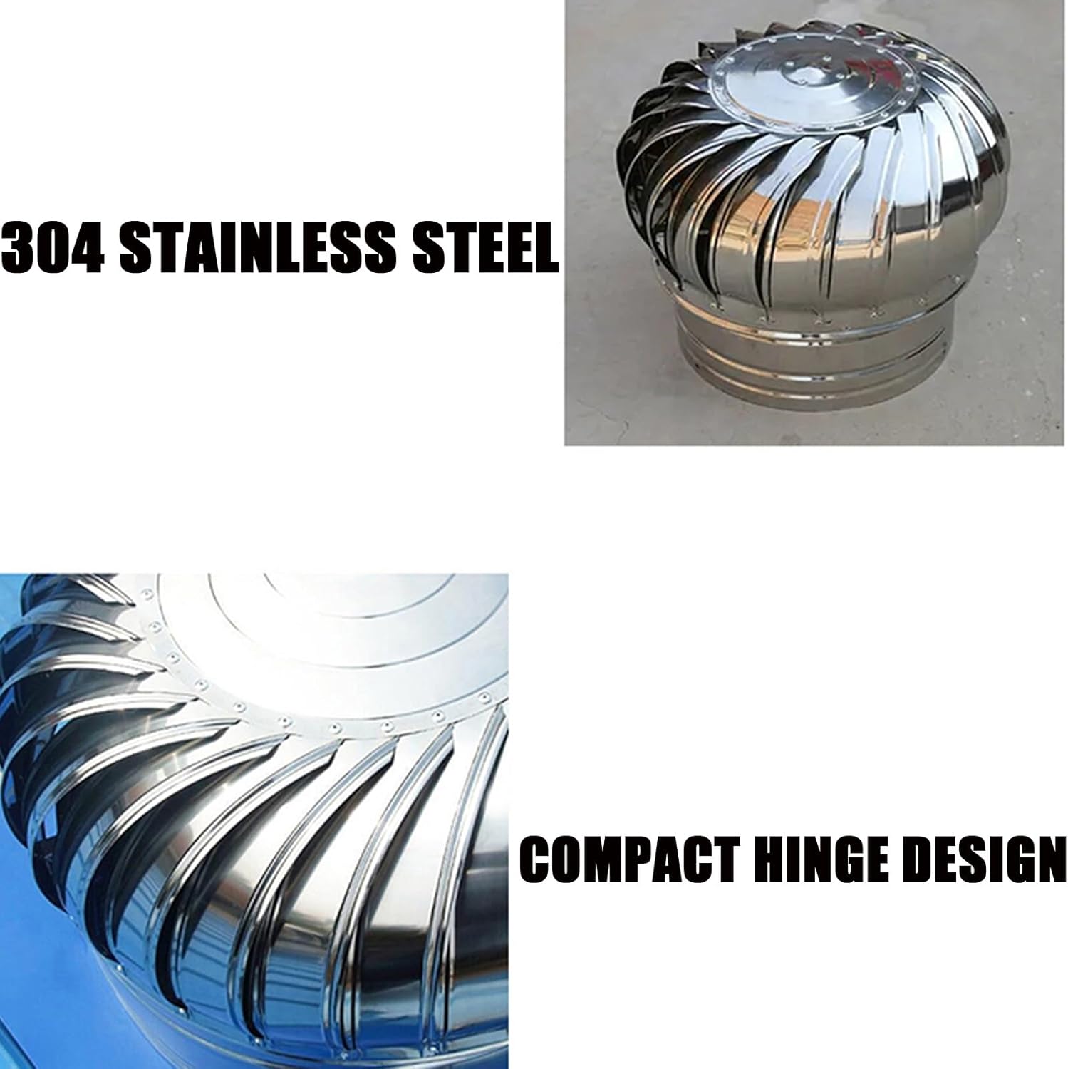 Galvanized Turbines, Roof Ventilator, Stainless Steel Exhaust Cap, Wind Turbines Air Vents, Internally Braced Wind Turbine, DIY Easy Vent Hookup Kit, Easy Connecting, For Ventilation And Exhaus )