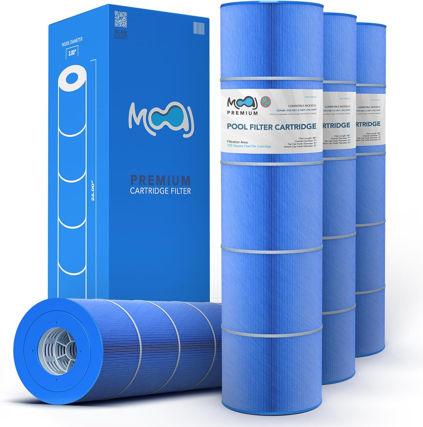 MOAJ Premium Pool Filter 4-PACK Replaces Pentair CCP420, Clean And Clear Plus 420, R173576, PCC105, PCC105-PAK4, Filbur FC-1977, Unicel C-7471, JCQ420, PLESL105 | 26