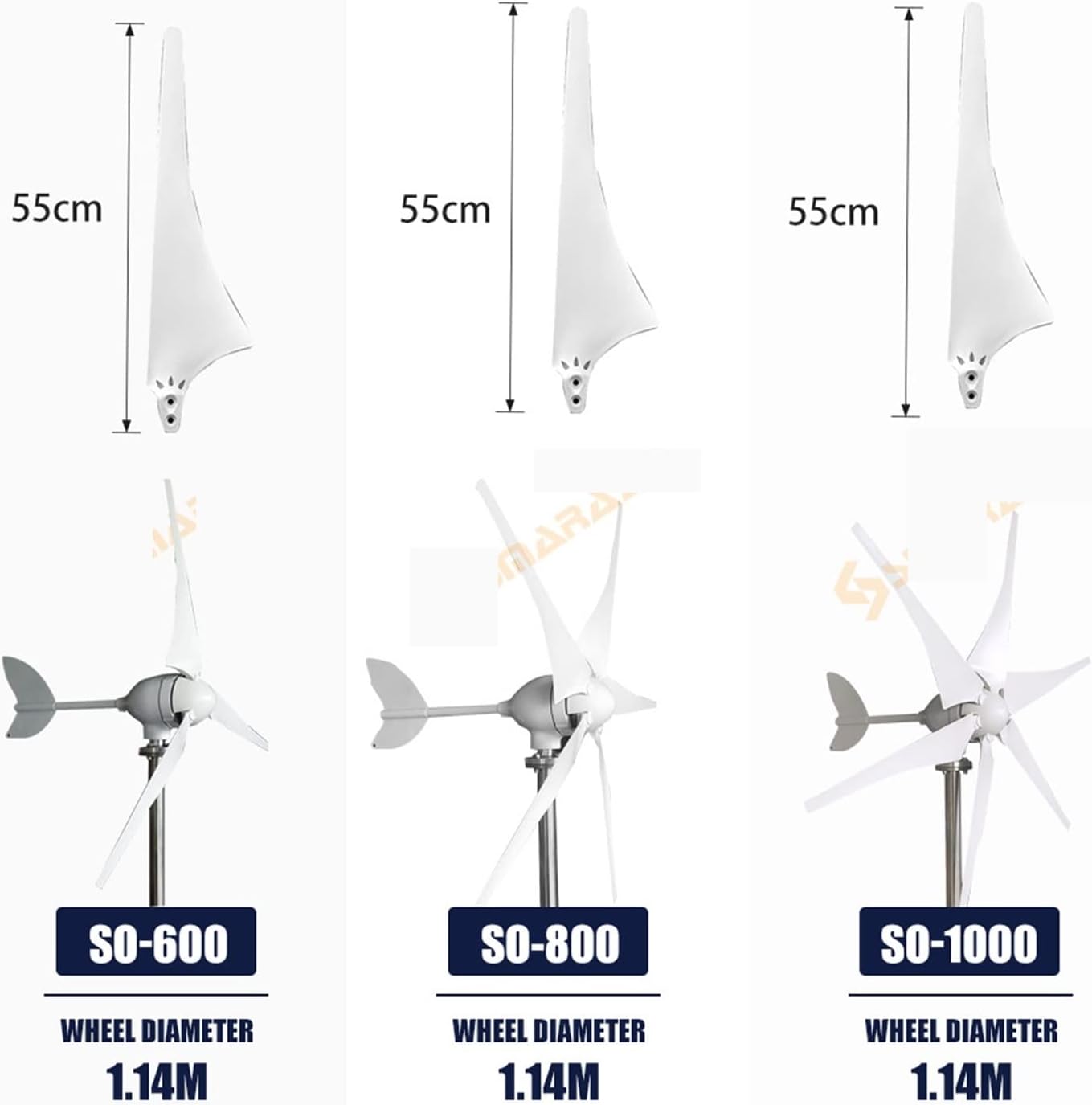 Wind Turbine Wind Turbine Generator 600w 800w 1000w Horizonta Wind Turbine Generator 12v 24v 48v Windmill Low Noise Small WindMill MPPT Controller (Color : 3, Size : 1_12V_TURBINE ONLY)