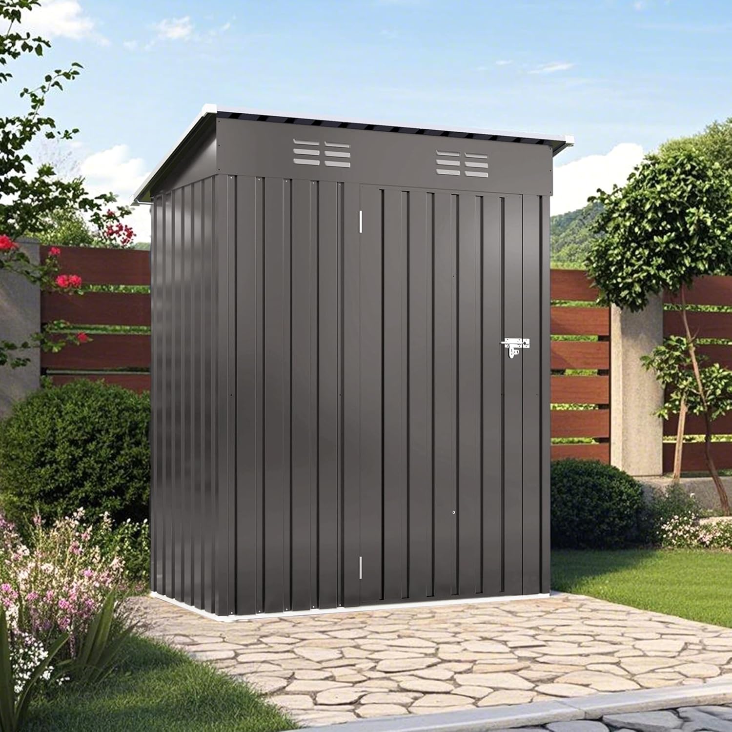 5x3 FT Outdoor Storage Shed, Metal Tool Shed with Lockable Door and Vents, Waterproof Outdoor Sheds for Garden, Backyard, Patio, Sundries, Bike