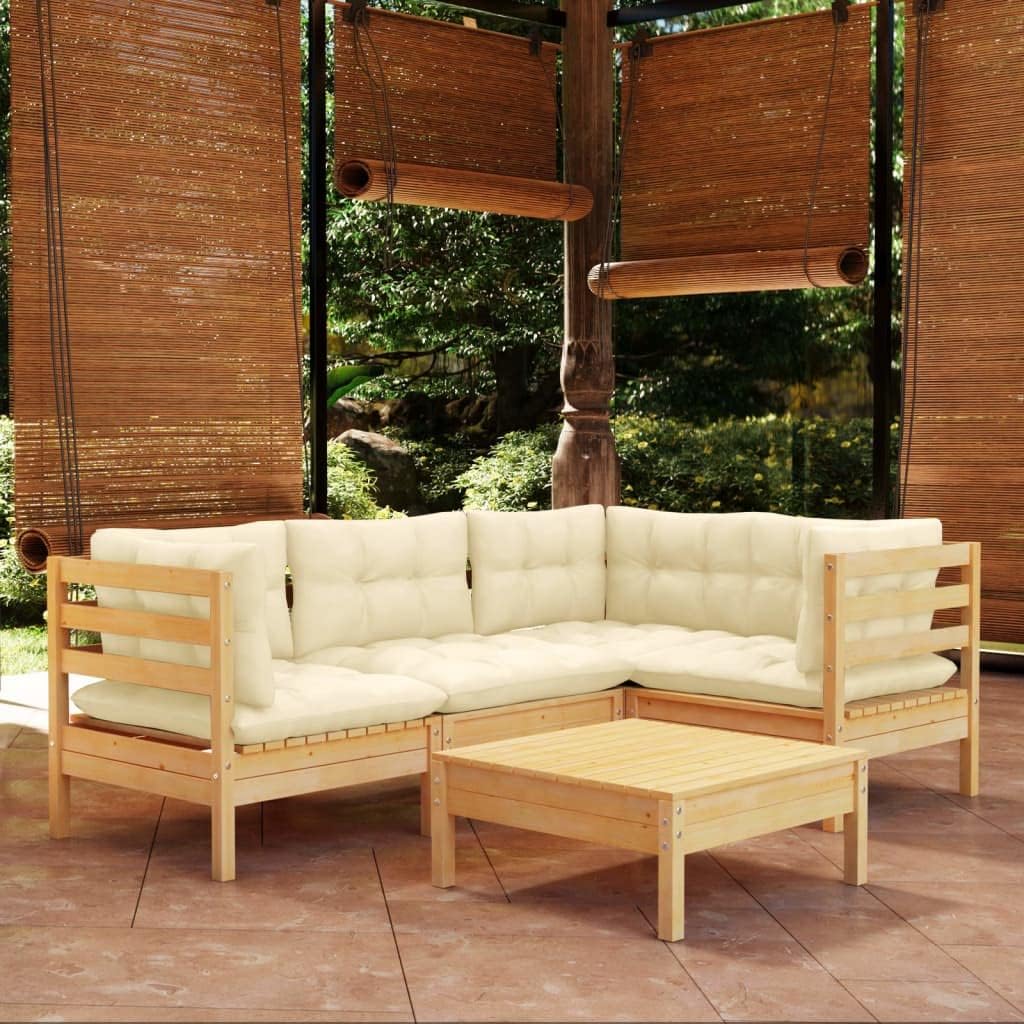 5 Piece Patio Lounge Set with Cream Cushions Pinewood,Pinewood Patio Lounge Set: Modular Comfortable Furniture for Outdoor Relaxation Patio Furniture Sets, Outdoor Furniture Sets