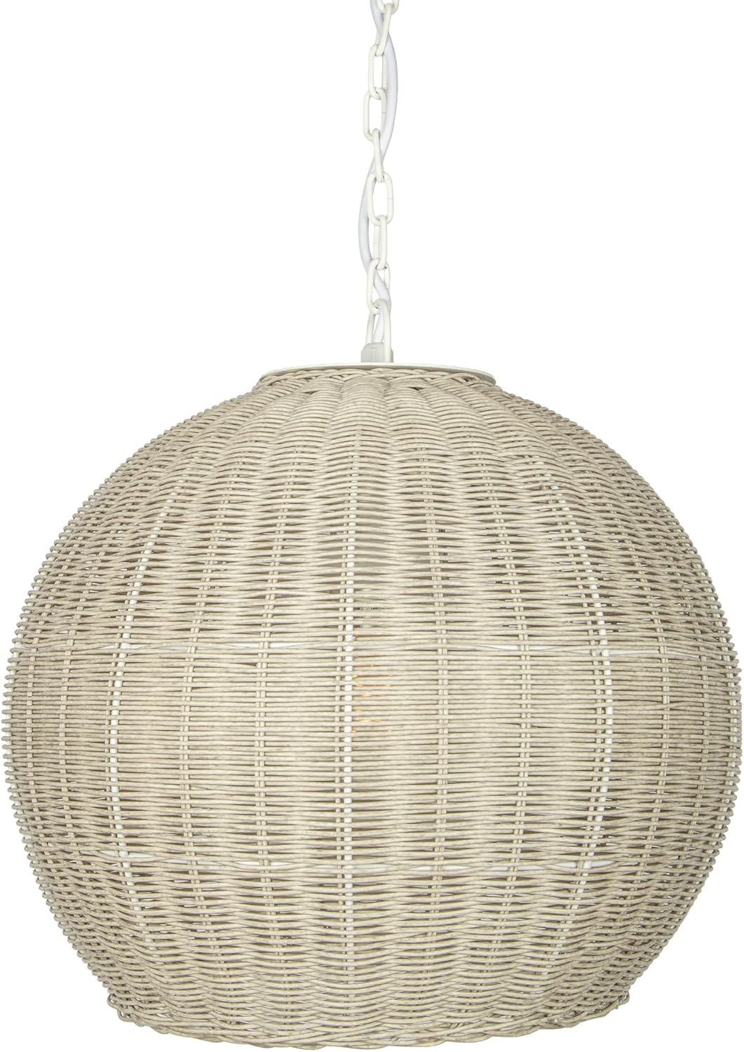 Kouboo All Weather Wicker Outdoor Ball Pendant Lamp Brown Weather Proof Light for Patio Porch and Deck - Parent (Antique White, Large)