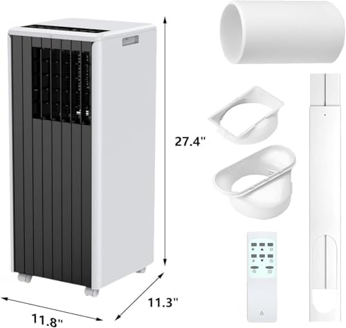 8000 BTU Portable Air Conditioner for Rooms up to 350 Sq.Ft, 3-in-1 Cooling, Dehumidifier & Fan with Quiet Operation, Efficient Cooling, Sleep Mode, 24-Hour Timer & Remote Control, Dark grey