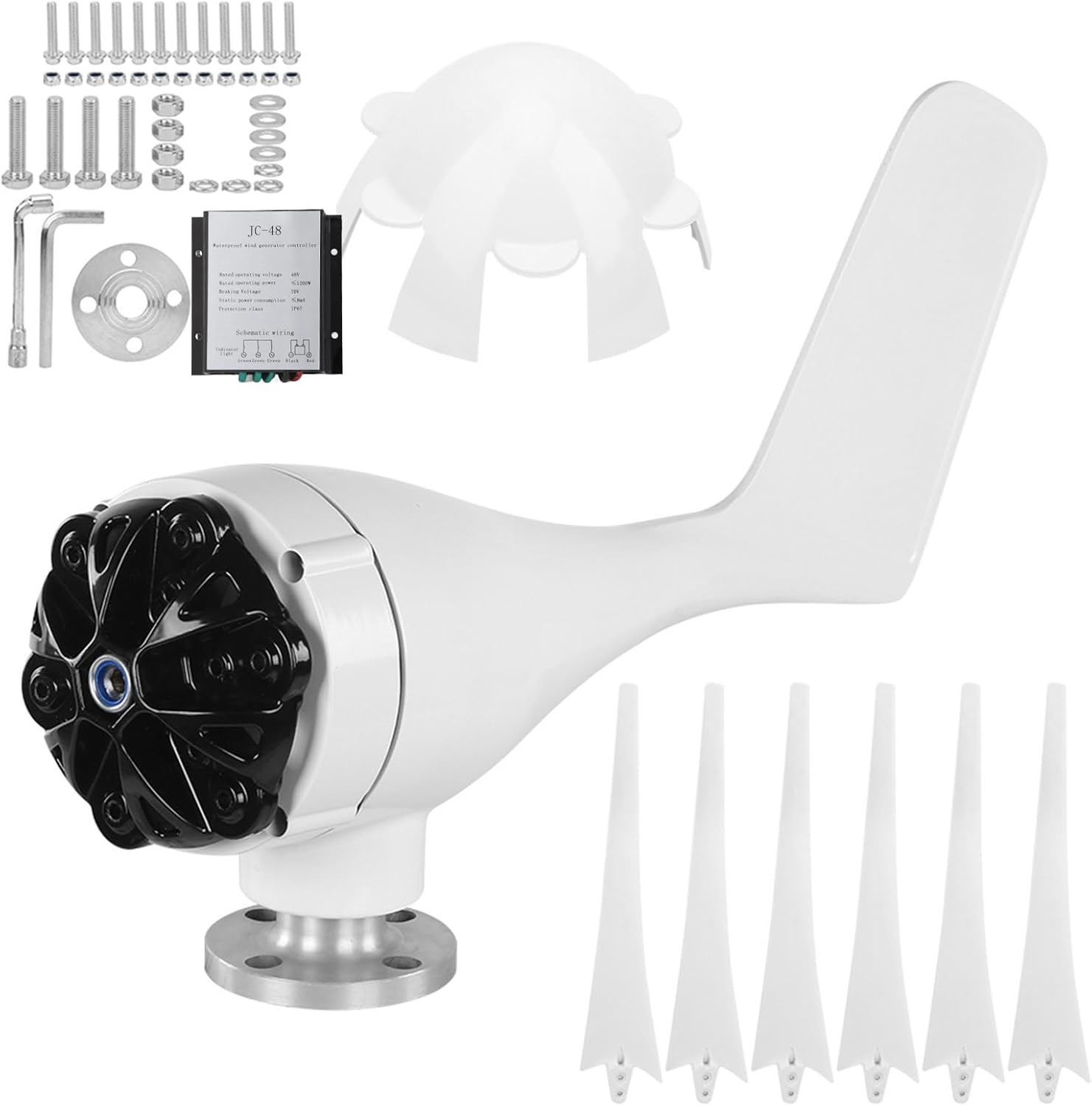 800W Wind Generator Kit 6 Blade Industrial Machinery Machine Professional Wind Turbines Small Windmill Generator (white 48V)