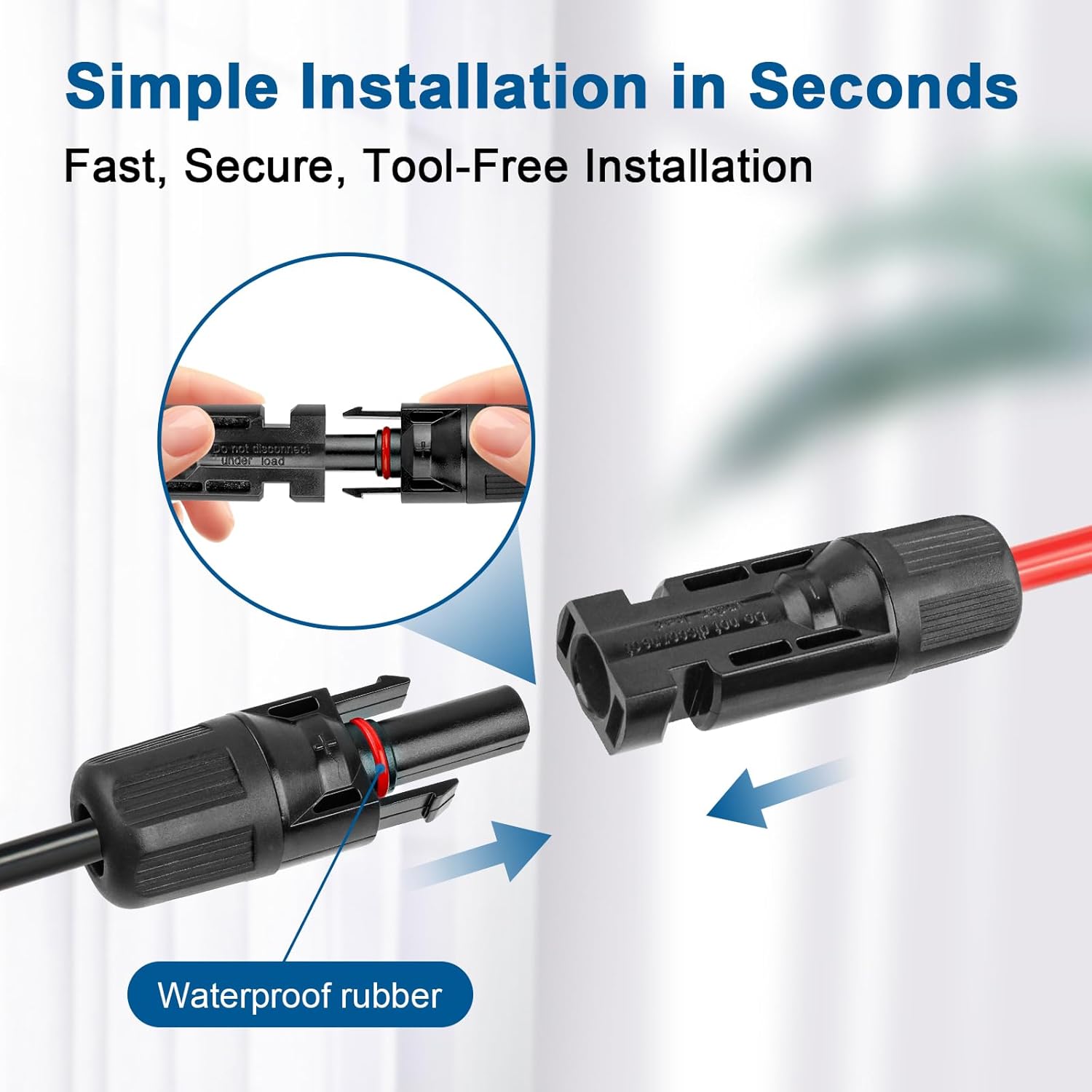 10AWG Solar Extension Cable 50FT – 2 Pack Red & Black PV Wire with Solar Connectors, 84-Strand Tinned Copper, Dual XLPE Insulated, Outdoor UV-Resistant Cable for RV, Inverter, Battery