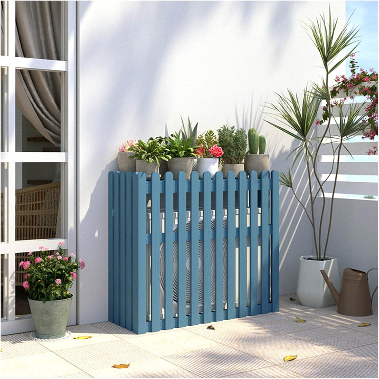 Outdoor Air Conditioner Cover For Outside Units Weatherproof Solid WoAir Conditioner Fence Screen For Outdoor Indoor Hide Privacy Orange blue Grey White (Color : Blue, Size : 105x4