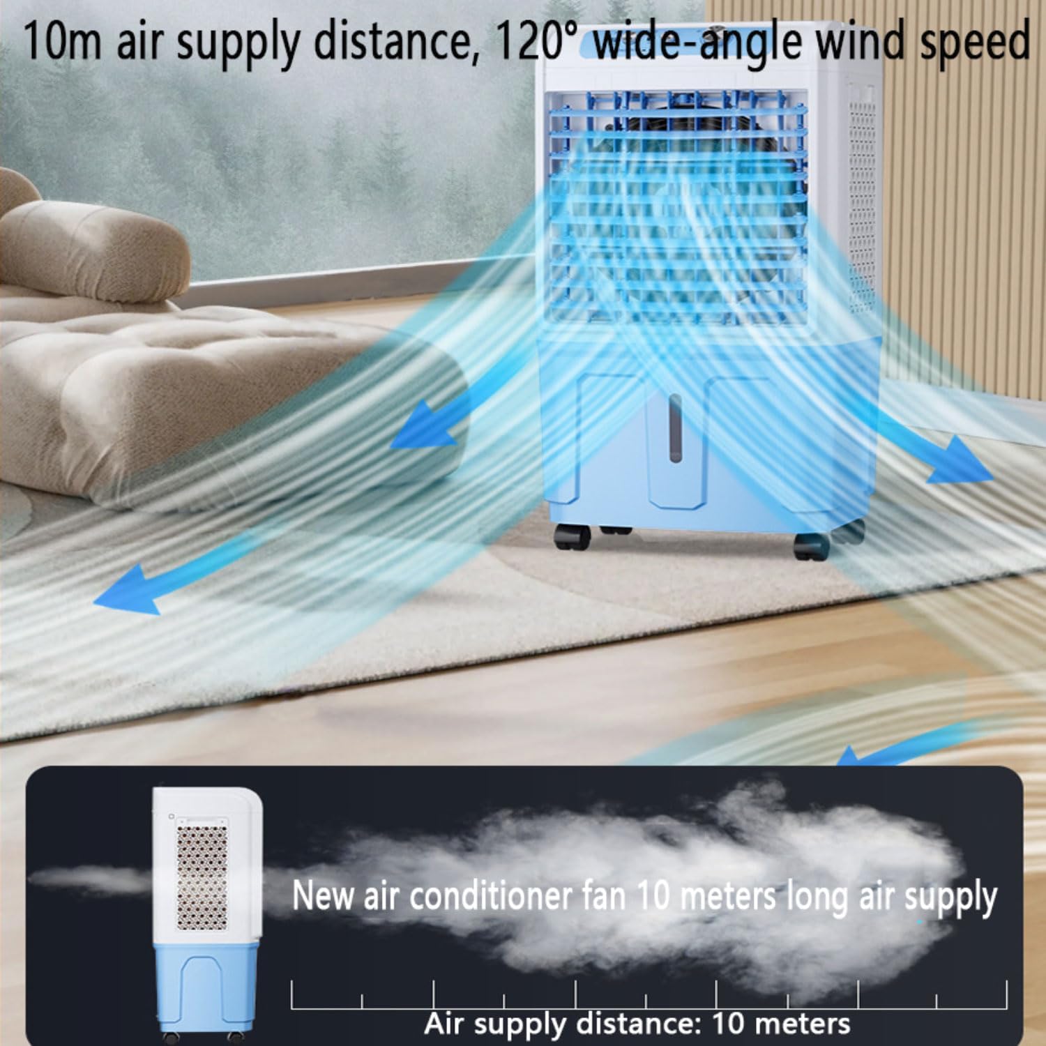 Portable Air Conditioners Cooling AC Unit with 3 Speeds Cooling Fan With Extra Large Water Tank 120° Oscillating and Ice Box Air Cooler Evaporative Air Cooler for Bedroom Kitchen Rooms