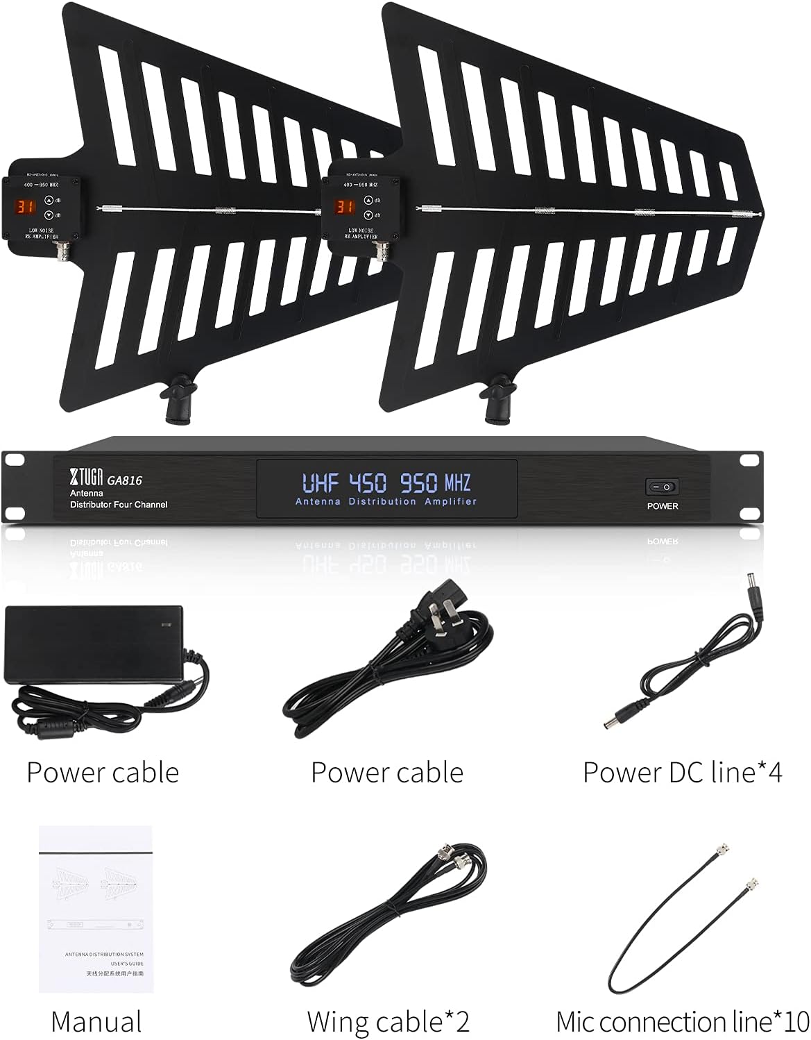 XTUGA GA816 UHF Wireless Antenna Distribution System, 360°Active Directional Signal Amplifier,2600ft Long Wireless Range,Antenna Combiner for Stage Performance,Outdoor Broadcasting