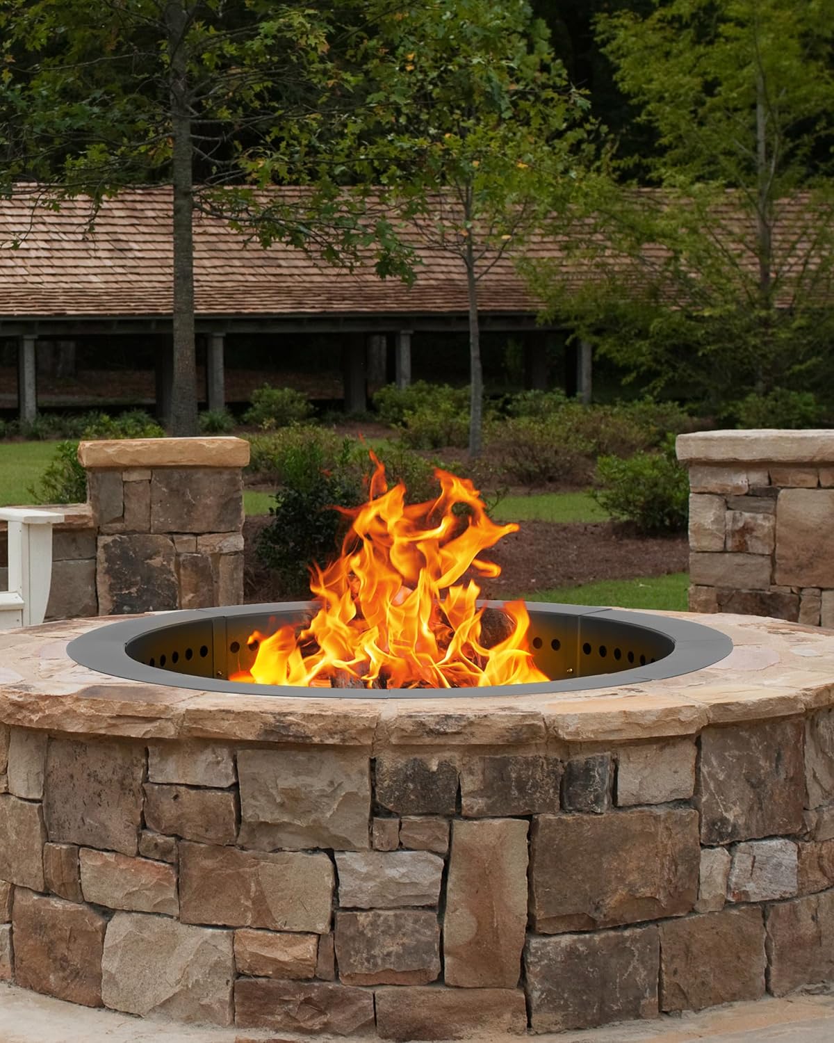 BPS Metal Fire Pit, 37 Inch Outer/30 Inch Inner Smokeless Double-Layer Outdoor Firepit for Backyard Wood Burning, Campfire