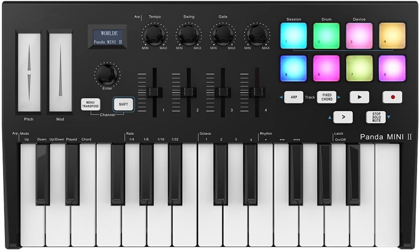 Keyboard Piano 25-Key USB MIDI Keyboard Controller with 8 RGB Backlit Trigger Pads 4 Control Knobs 4 Sliders