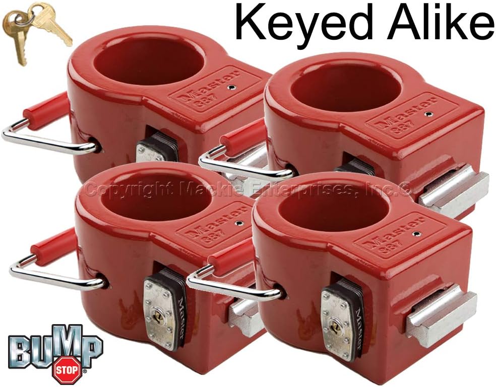 Master Lock Four (4) Keyed Alike King Pin Locks w/ 8 Keys - Toy Hauler/Trailer Locks w/BumpStop Technology - 387NKA-4