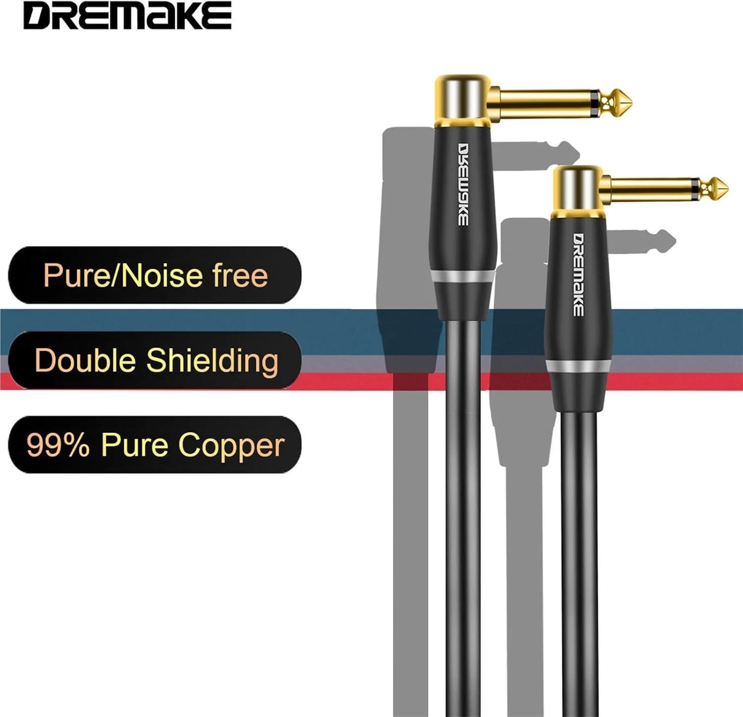 6.5mm TS Instrument Cable 1/4 Inch Right Angle to Electric Guitar Bass Audio Cord for Keyboard Mixer Amp Ect(6.5mm-TS,1m)